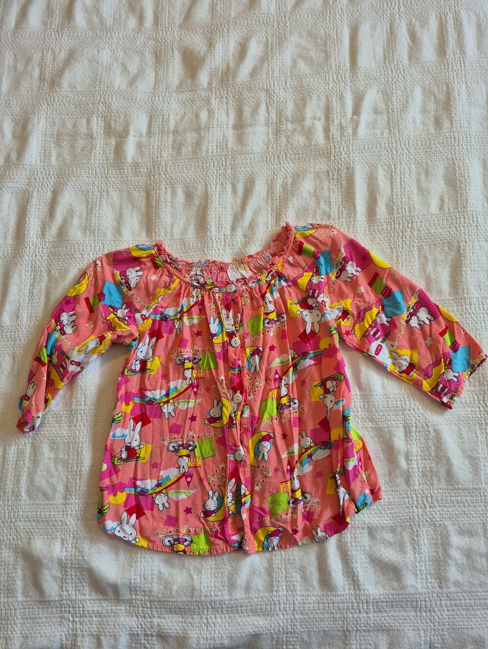 Miffy the Bunny girls size 3T blouse pink 3/4 sleeve Rayon button up front VGUC